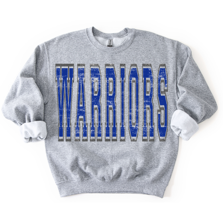 Warriors Royal Blue and Gray Varsity Style – DTF Transfer