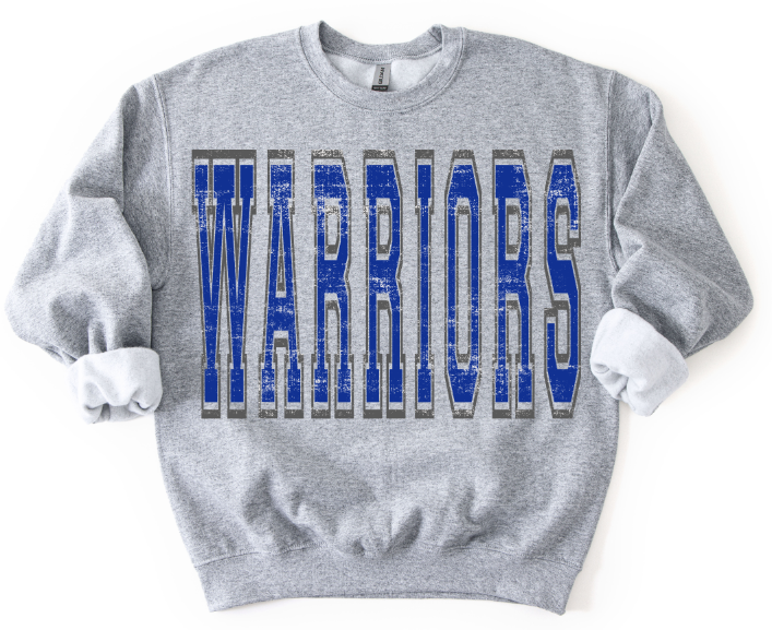 Warriors Royal Blue and Gray Varsity Style DTF transfer design – image 1