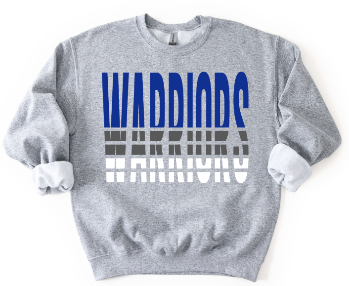 Warriors Split Varsity Royal Gray and White DTF transfer design – image 1