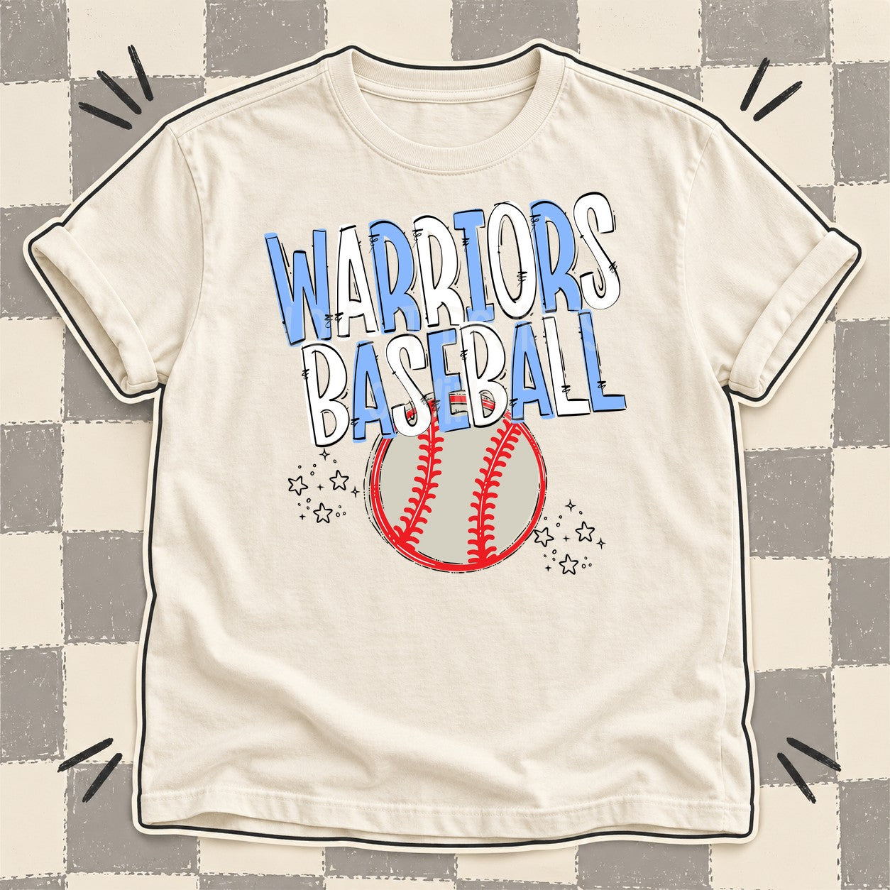Team Go Baseball Mascots Warriors Columbia Blue White design