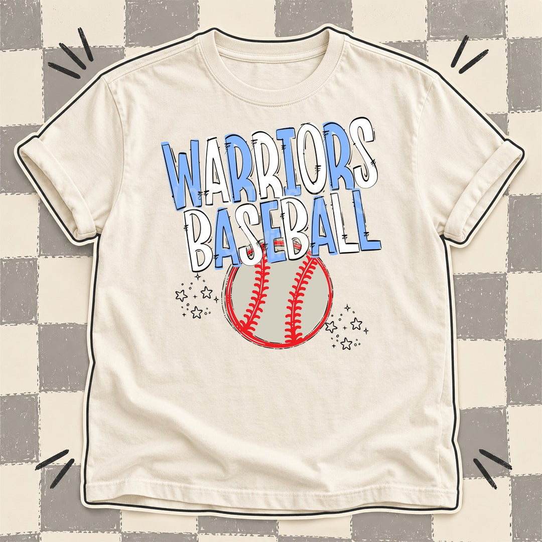 Warriors Columbia Blue White Team Go Baseball Mascots DTF transfer mockup