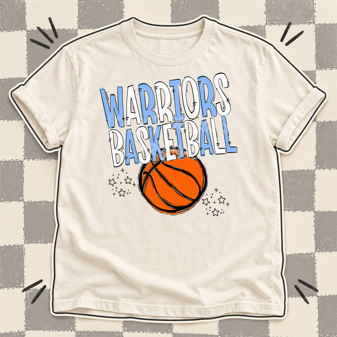Warriors Columbia Blue White Team Go Basketball Mascots DTF transfer