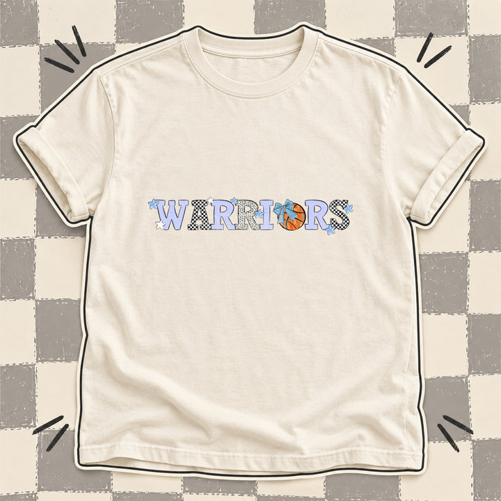 Warriors Columbia Blue White Mixed Doodle Basketball Mascots – Mascot Colors DTF transfer mockup