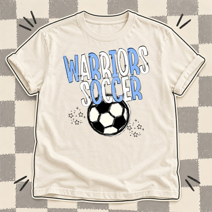 Warriors Columbia Blue White Team Go Soccer Mascots DTF transfer mockup