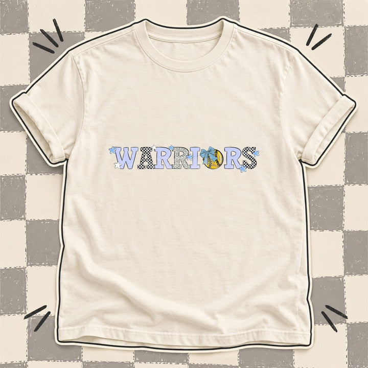 Warriors Columbia Blue White Mixed Doodle Softball Mascots – Mascot Colors DTF transfer mockup