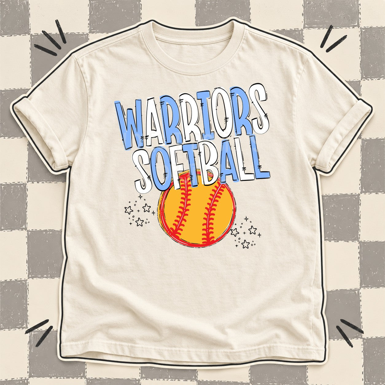 Team Go Softball Mascots Warriors Columbia Blue White design