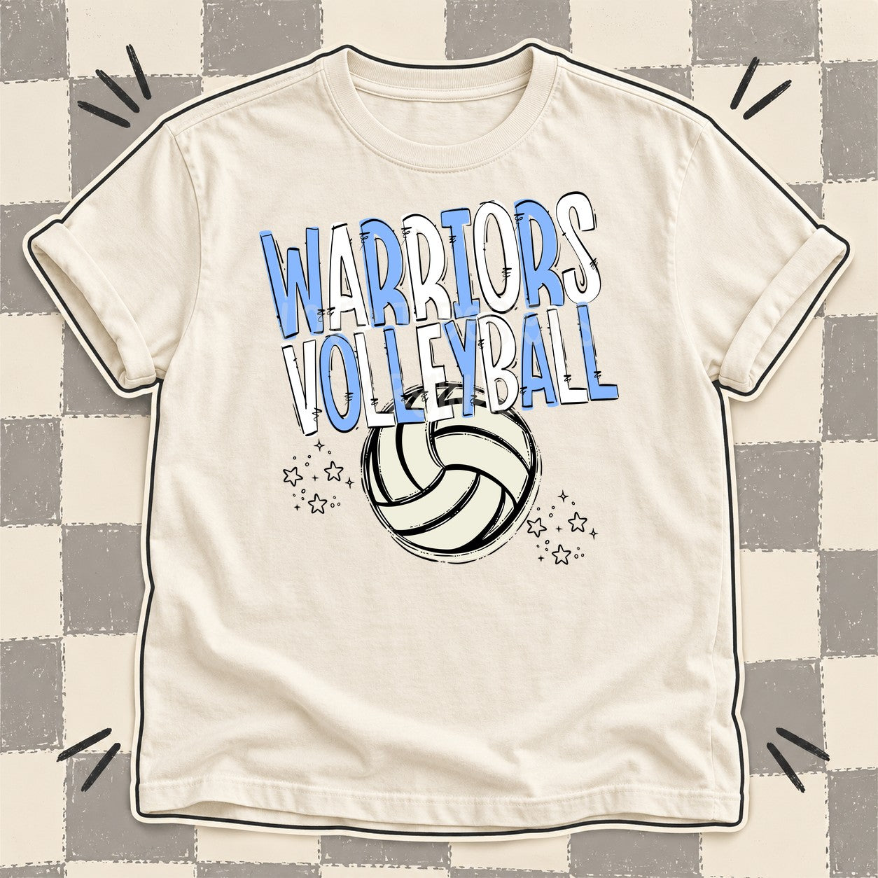 Team Go Volleyball Mascots Warriors Columbia Blue White design
