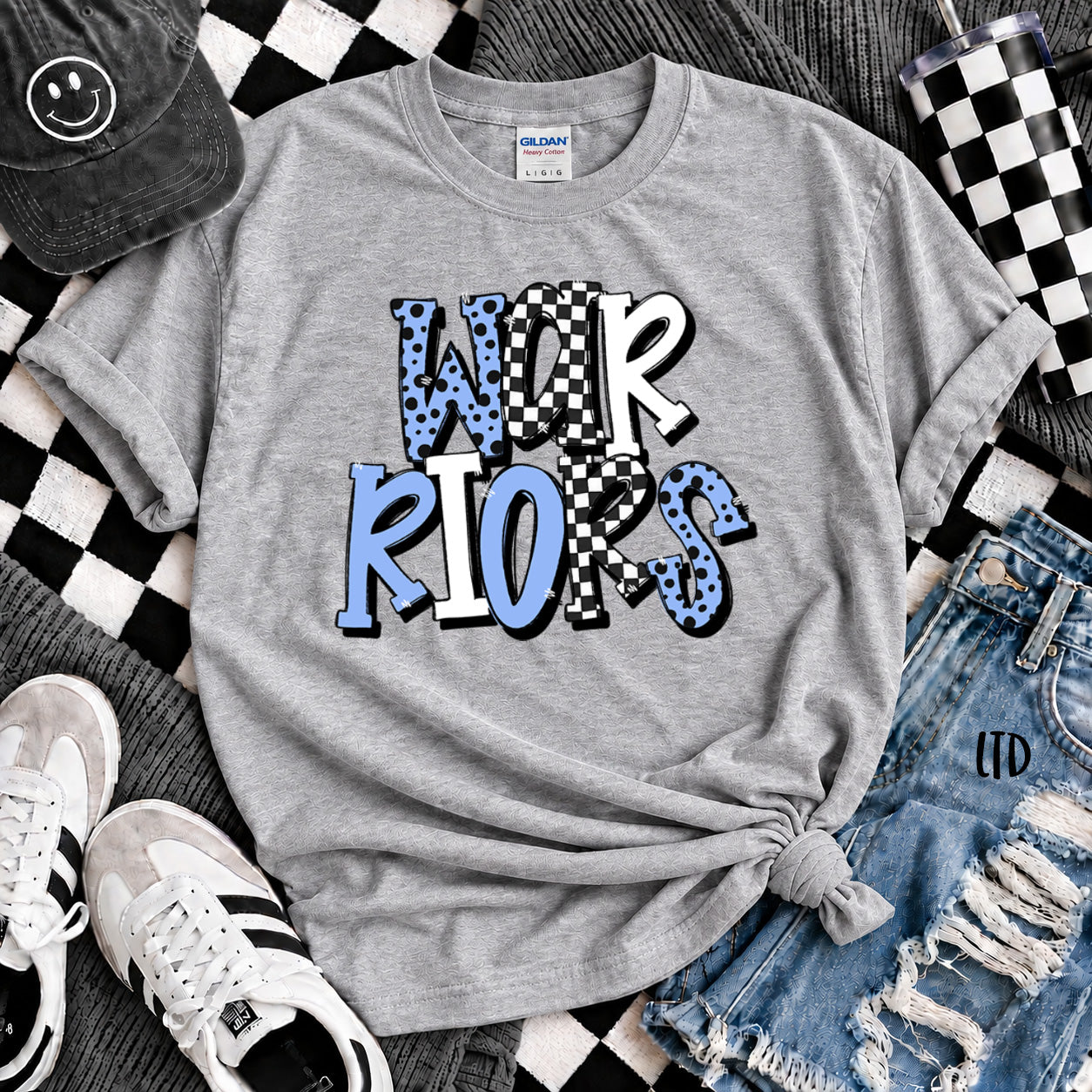 Dot Dot Check Mix Mascots Warriors Columbia Blue White design