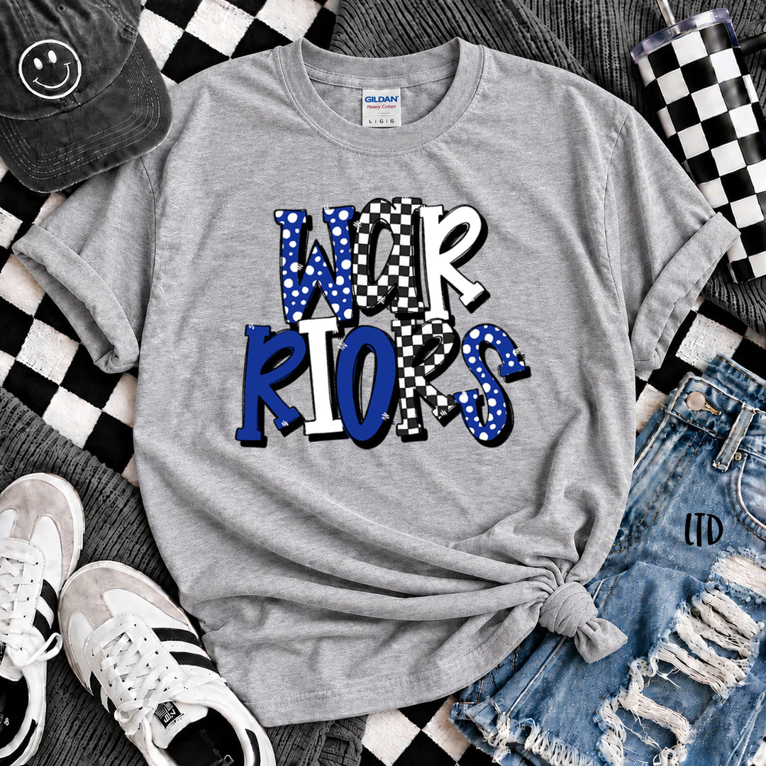 Warriors Royal Blue Black Dot Dot Check Mix Mascots DTF transfer mockup