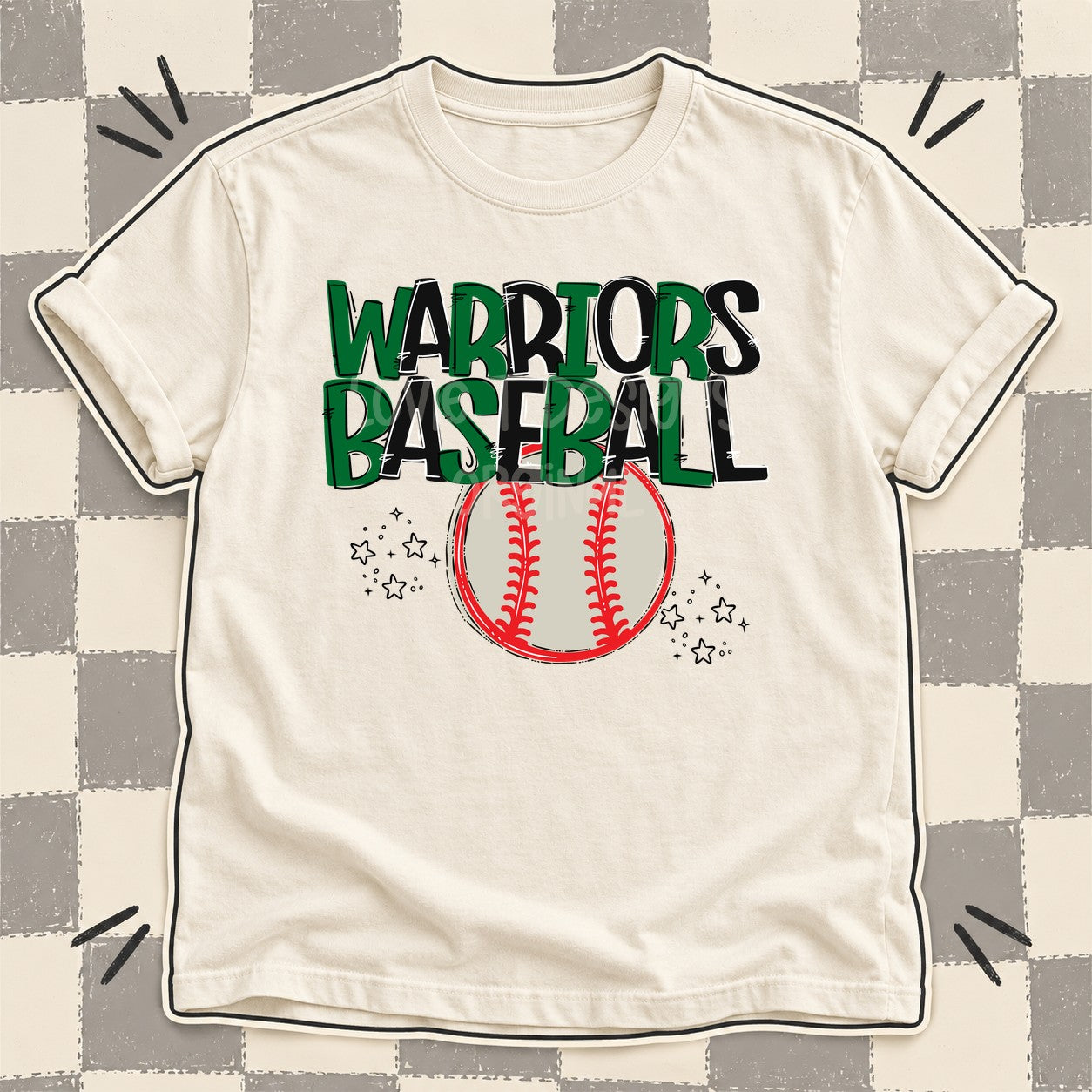 Team Go Baseball Mascots Warriors Kelly Green Black design