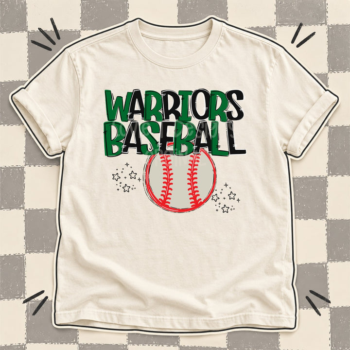 Warriors Kelly Green Black Team Go Baseball Mascots DTF transfer mockup