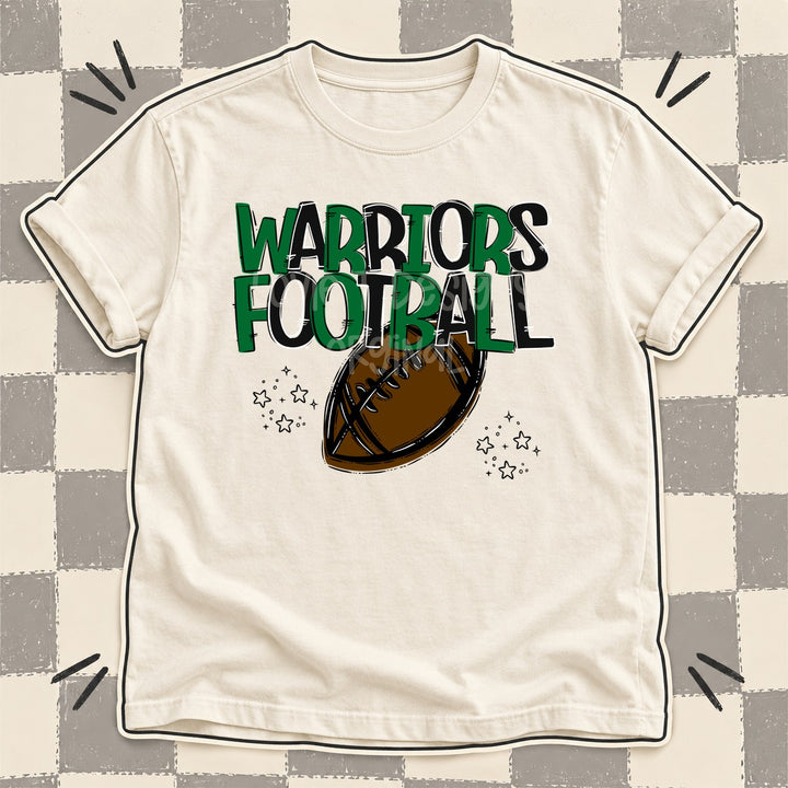 Warriors Kelly Green Black Team Go Football Mascots DTF transfer mockup