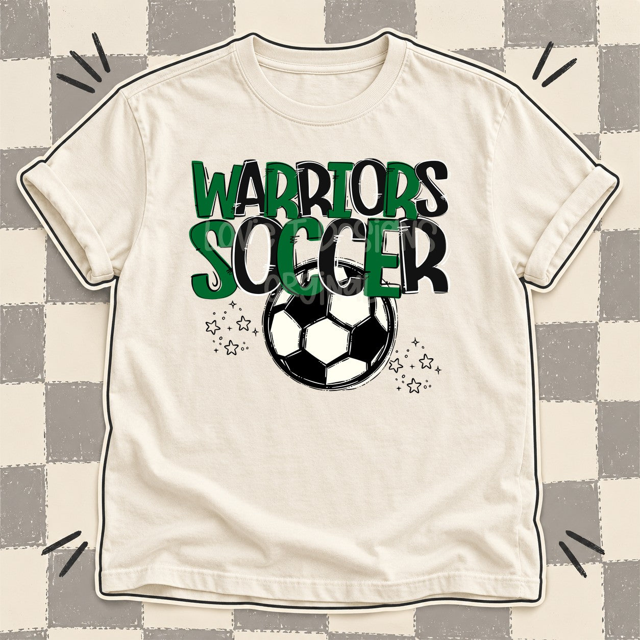 Team Go Soccer Mascots Warriors Kelly Green Black design