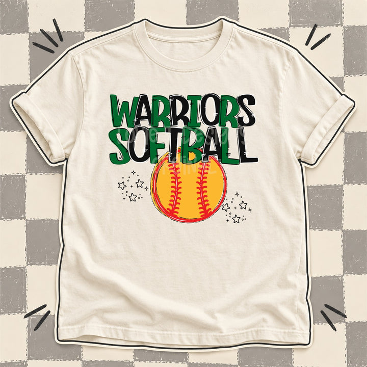 Warriors Kelly Green Black Team Go Softball Mascots DTF transfer mockup