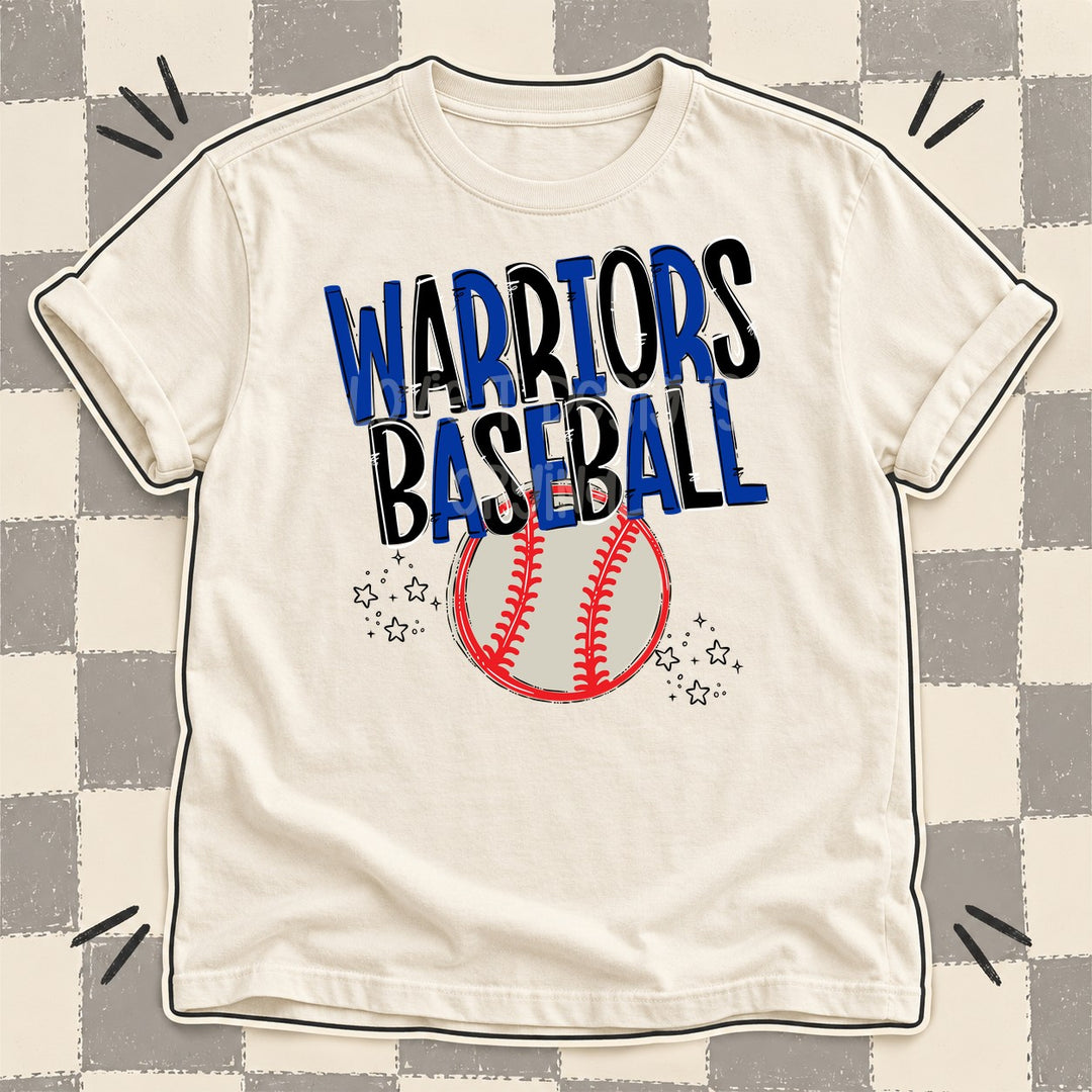 Warriors Royal Blue Black Team Go Baseball Mascots DTF transfer mockup
