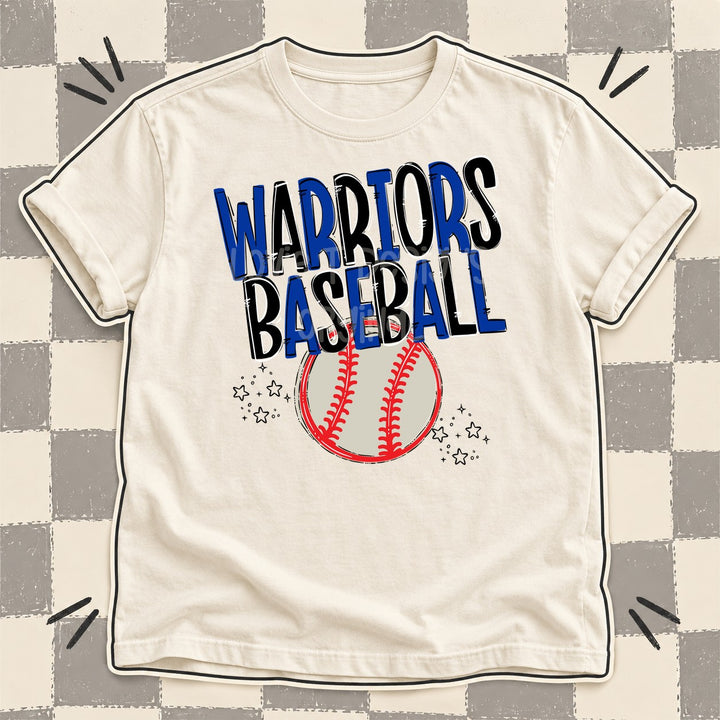 Warriors Royal Blue Black Team Go Baseball Mascots DTF transfer mockup