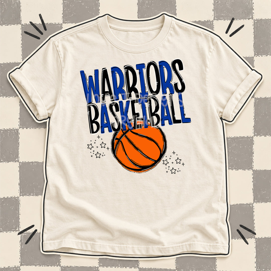 Warriors Royal Blue Black Team Go Basketball Mascots DTF transfer