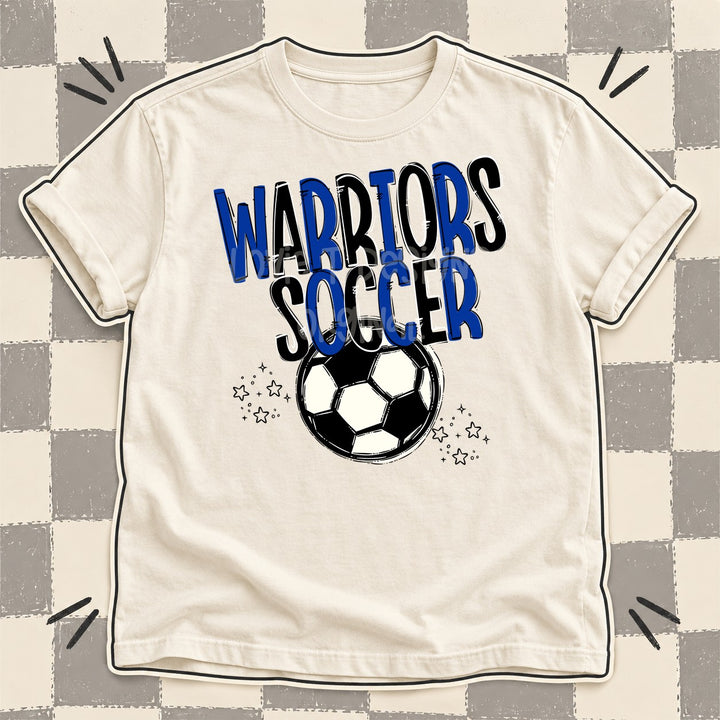 Warriors Royal Blue Black Team Go Soccer Mascots DTF transfer mockup