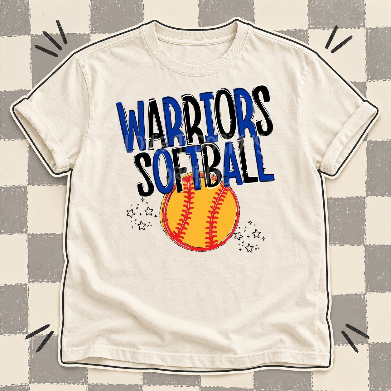 Team Go Softball Mascots Warriors Royal Blue Black design