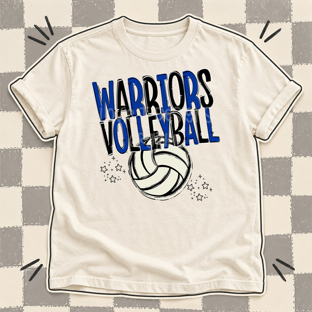 Warriors Royal Blue Black Team Go Volleyball Mascots DTF transfer mockup
