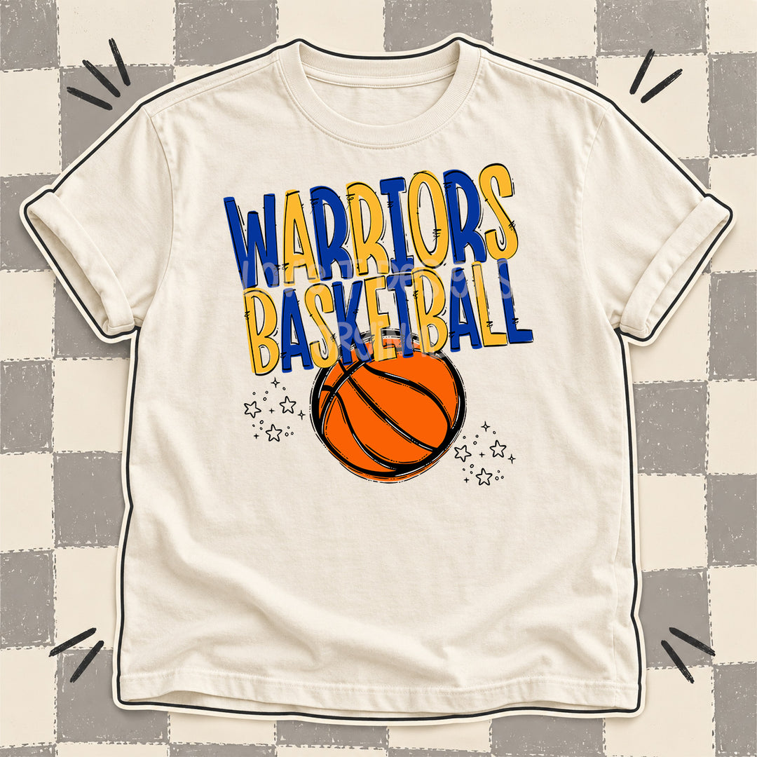 Warriors Royal Blue Yellow Gold Team Go Basketball Mascots DTF transfer