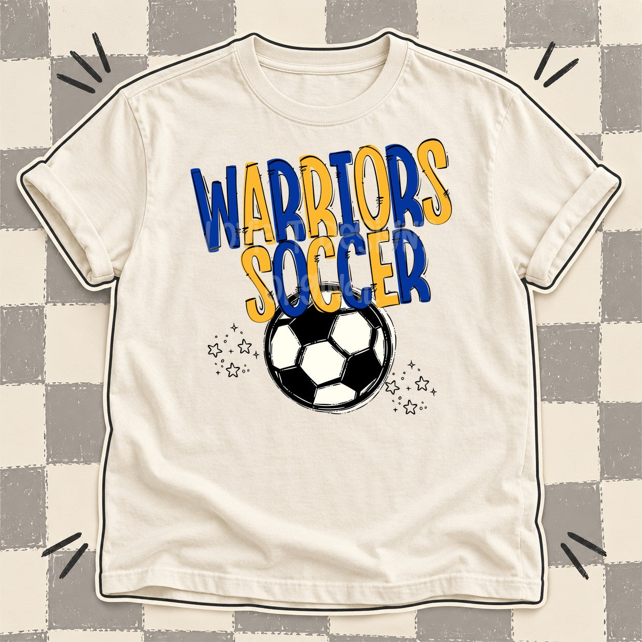 Team Go Soccer Mascots Warriors Royal Blue Yellow Gold design