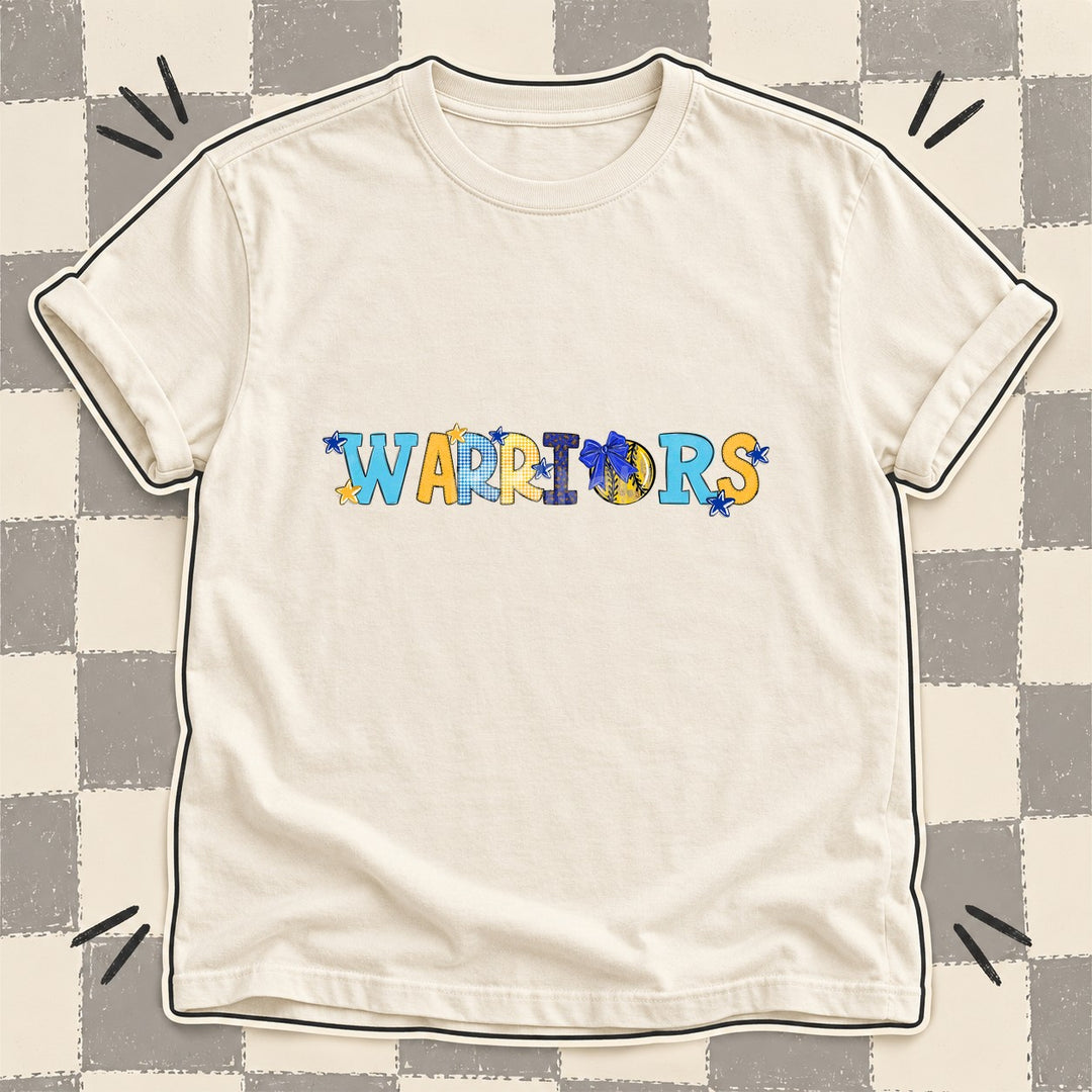 Warriors Royal Blue Yellow Gold Mixed Doodle Softball Mascots – Mascot Colors DTF transfer mockup