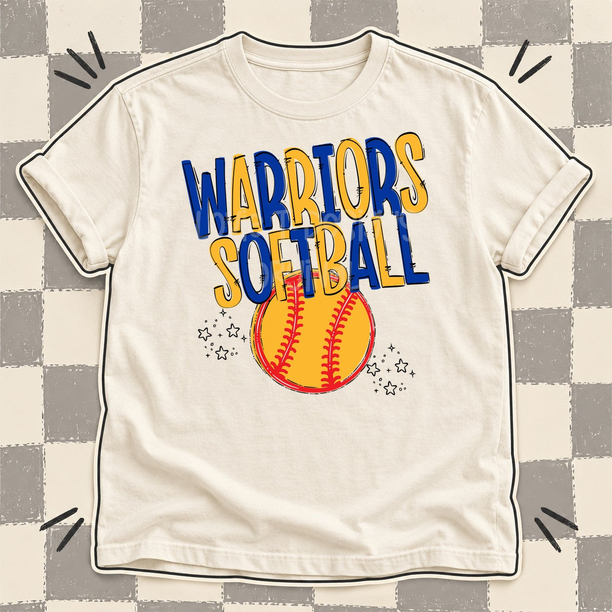 Team Go Softball Mascots Warriors Royal Blue Yellow Gold design
