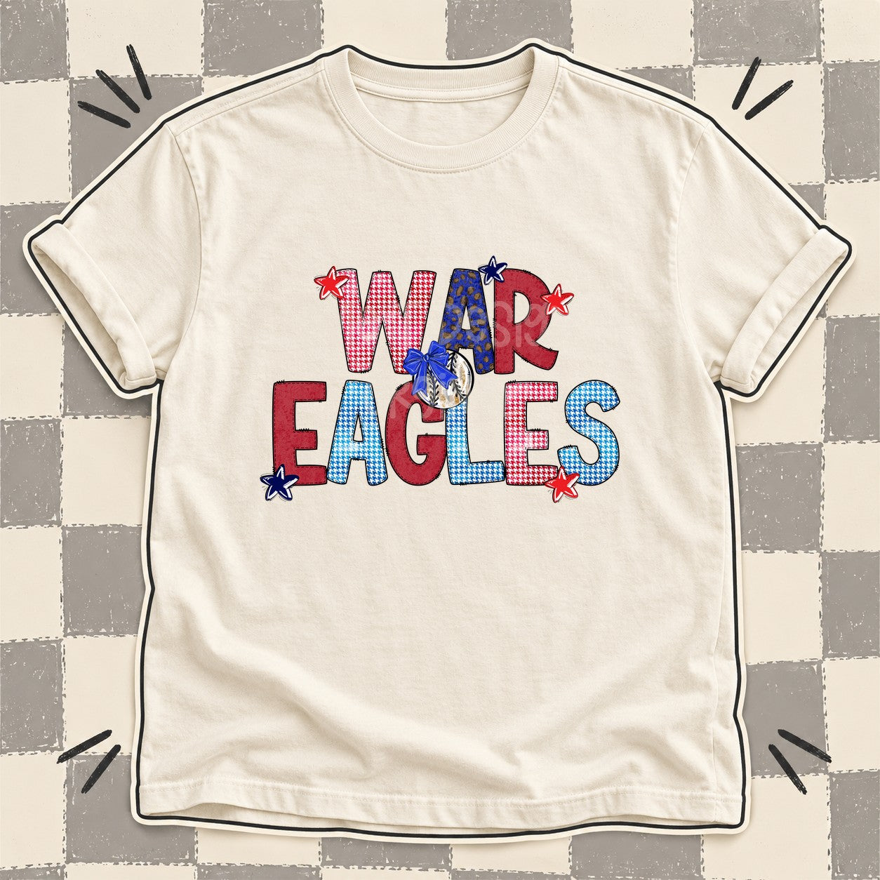 Mixed Doodle Baseball Mascots – Red and Royal War Eagles design