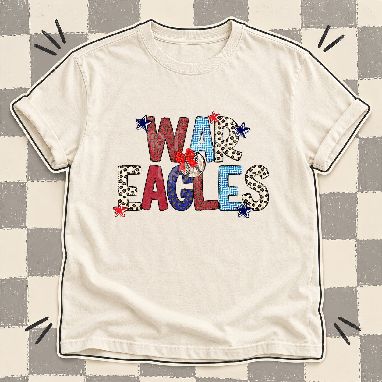 Mixed Doodle Baseball Mascots – Leopard Red Navy War Eagles design