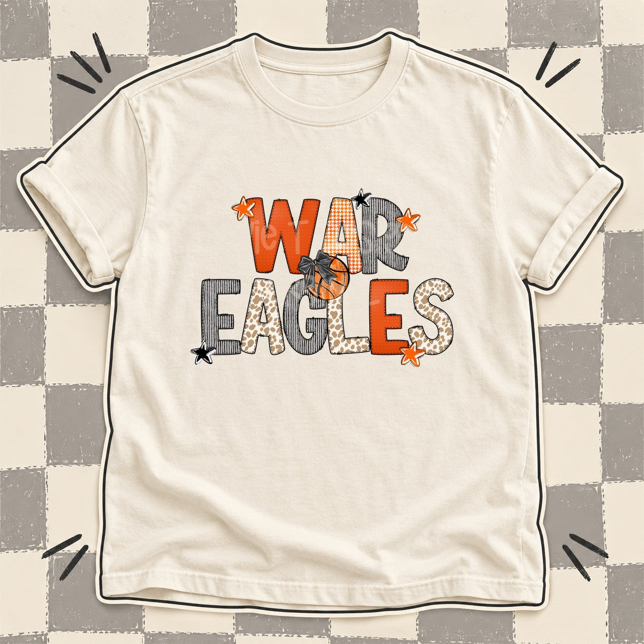 Mixed Doodle Basketball Mascots – Hoops Houndstooth War Eagles design