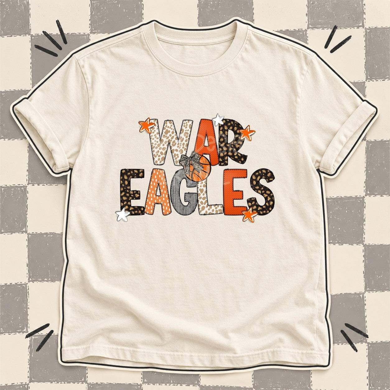 Mixed Doodle Basketball Mascots – Orange and Brown War Eagles design