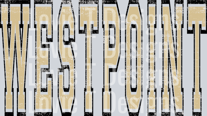 WESTPOINT OLD GOLD AND BLACK VARSITY GRUNGE MASCOT