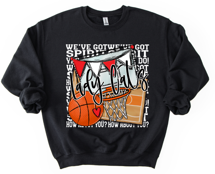 WE'VE GOT SPIRIT BASKETBALL RED WHITE FONT LADY CATS