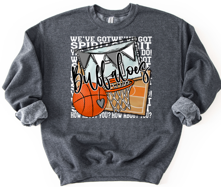 WE'VE GOT SPIRIT BASKETBALL WHITE PRINT  BUFFALOES GRAY