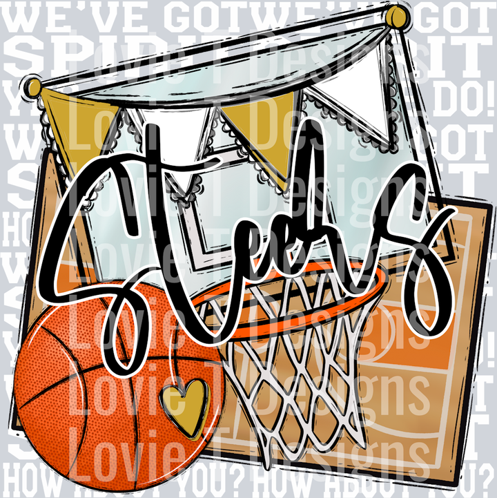 We've Got Spirit BASKETBALL WHITE PRINT STEERS VEGAS GOLD