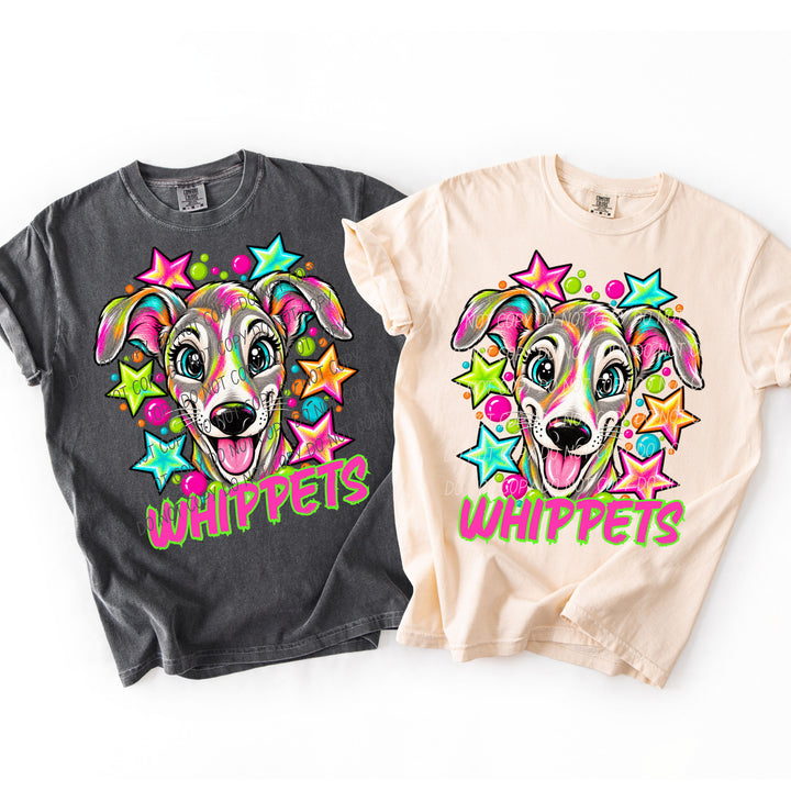 Whippets Neon Starstruck mascot DTF transfer