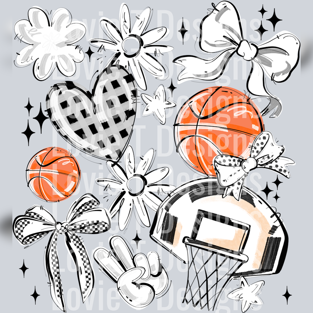 White Play Ball Basketball Collage – DTF Transfer