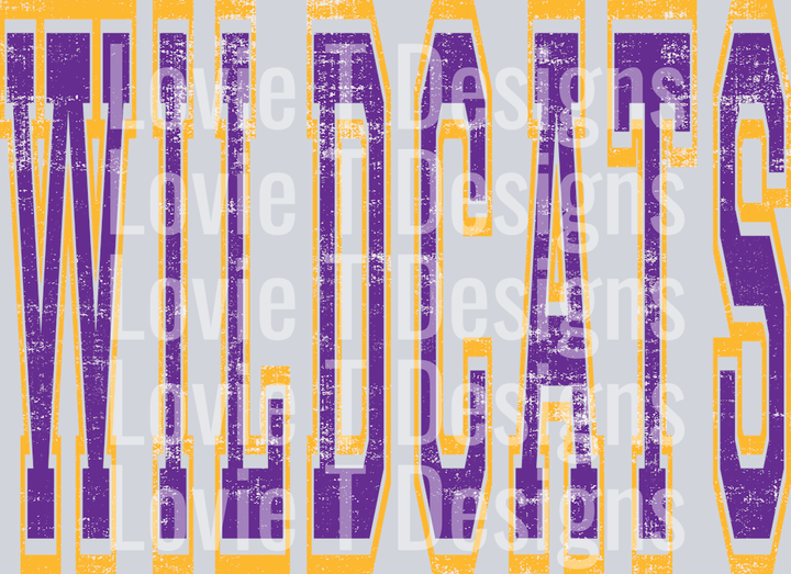 WILDCATS PUPRLE AND YELLOW GOLD VARSITY STYLE