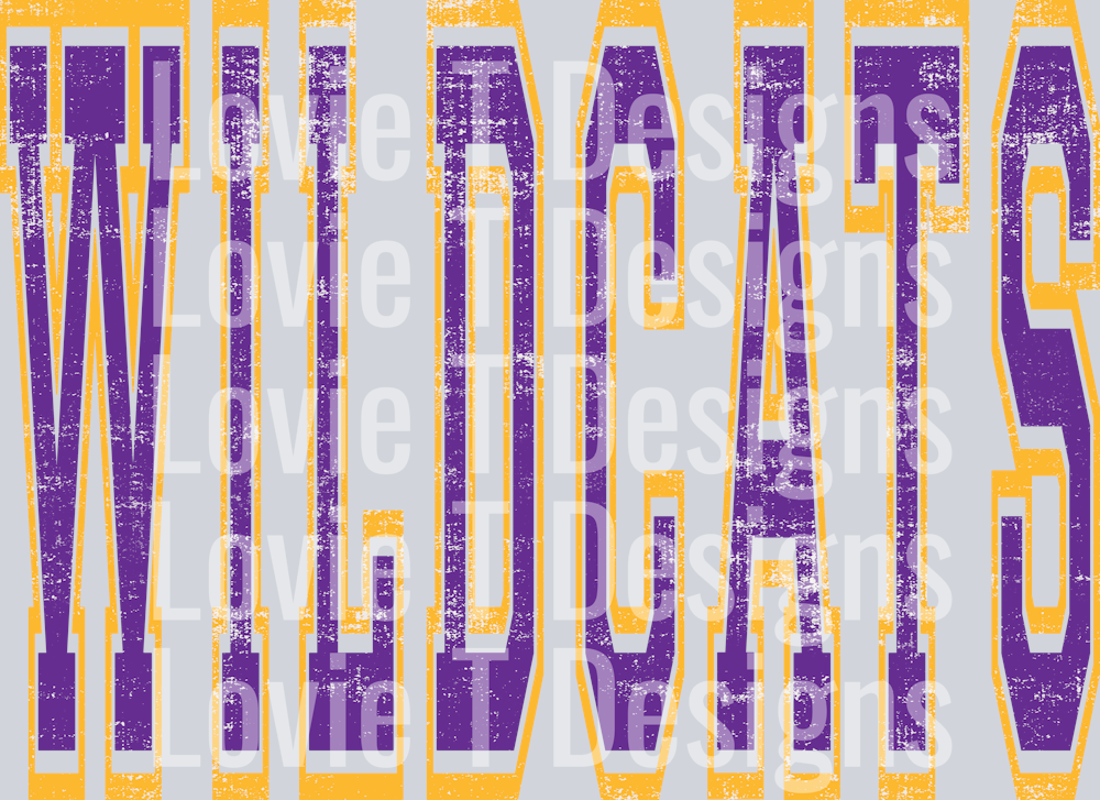 WILDCATS PUPRLE AND YELLOW GOLD VARSITY STYLE