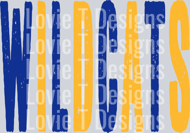 WILDCATS ROYAL BLUE AND YELLOW GOLD OVERSIZED GRUNGE MASCOT