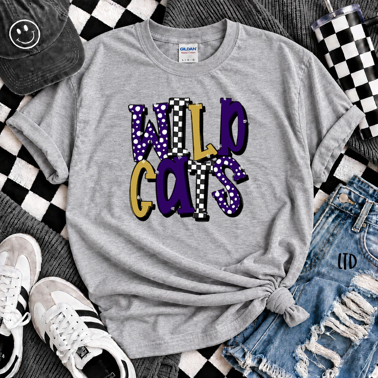 Dot Dot Check Mix Mascots Wildcats Purple Vegas Gold White design