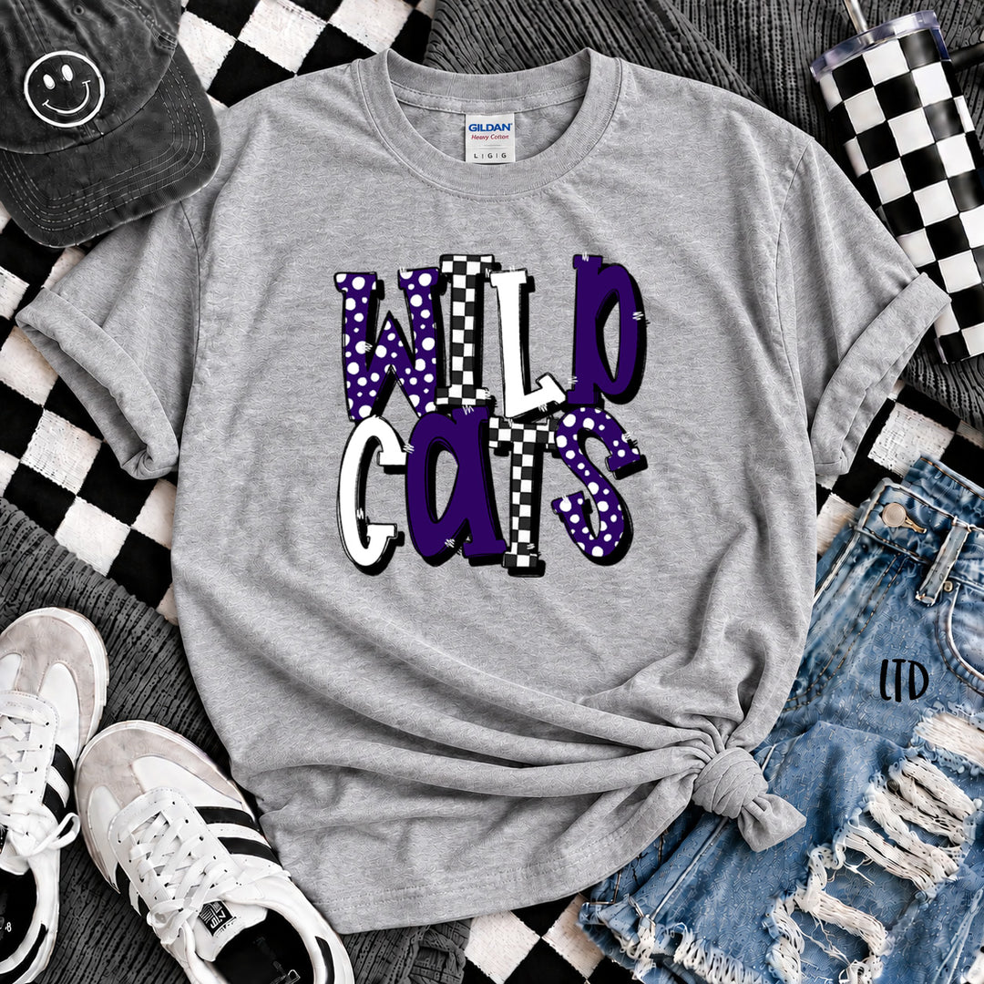 Wildcats Purple White Dot Dot Check Mix Mascots DTF transfer mockup