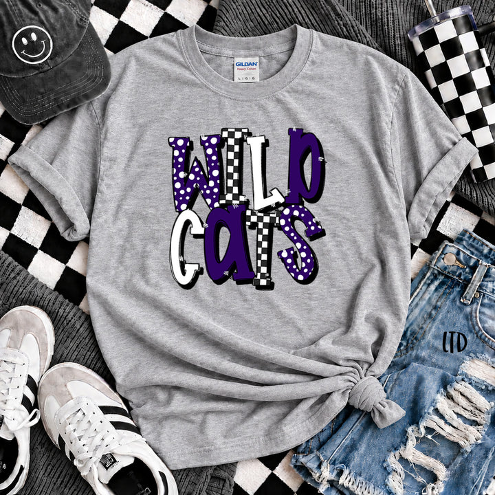 Wildcats Purple White Dot Dot Check Mix Mascots DTF transfer mockup