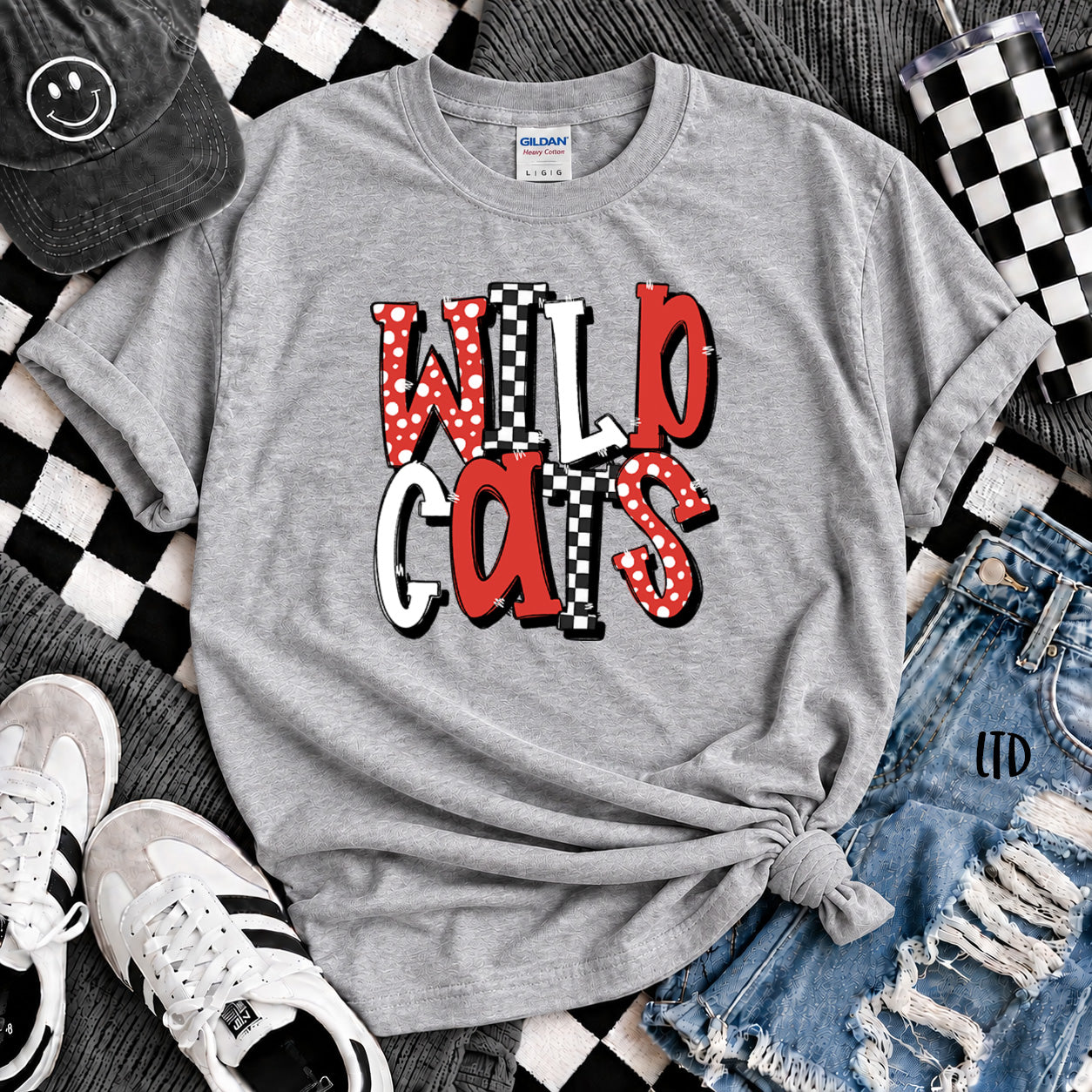 Dot Dot Check Mix Mascots Wildcats Red Black design