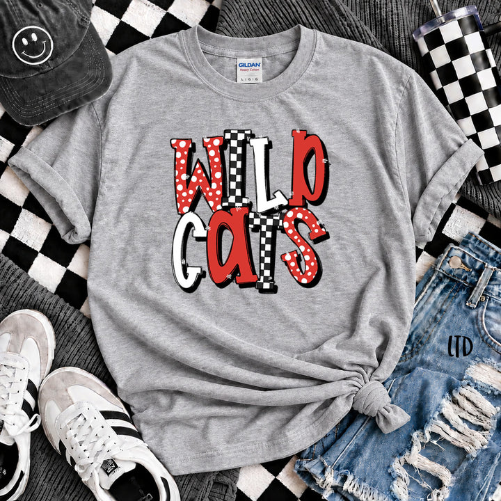 Wildcats Red Black Dot Dot Check Mix Mascots DTF transfer mockup
