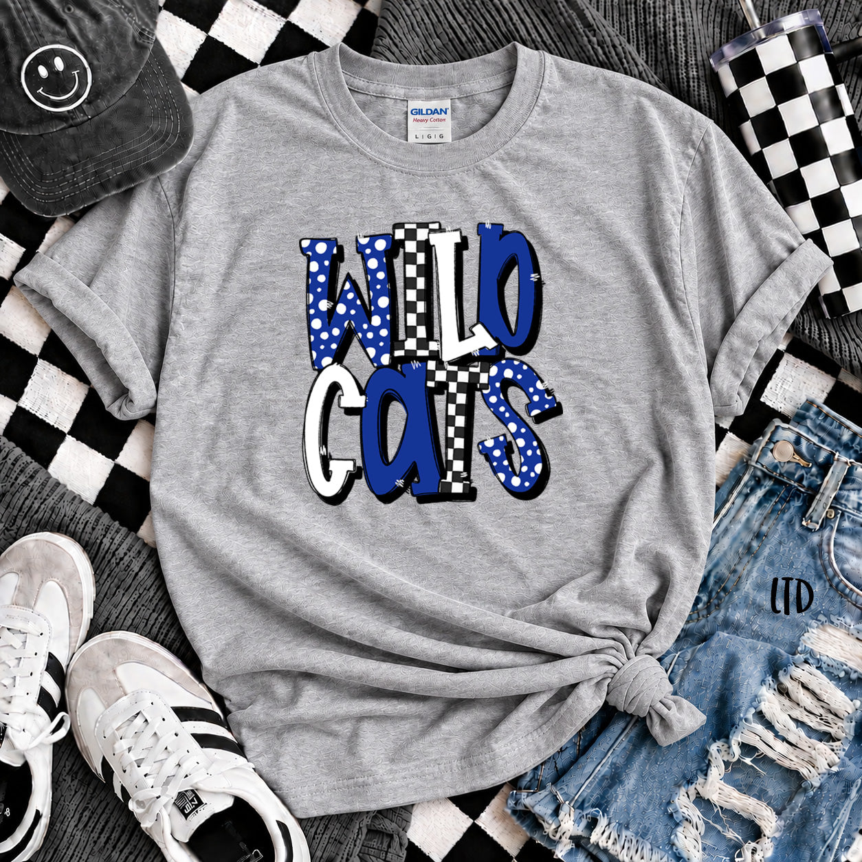 Dot Dot Check Mix Mascots Wildcats Royal Blue White Black Custom Layout design