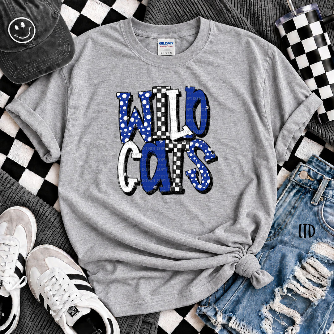 Wildcats Royal Blue White Black Custom Layout (Watermark) Dot Dot Check Mix Mascots DTF transfer mockup