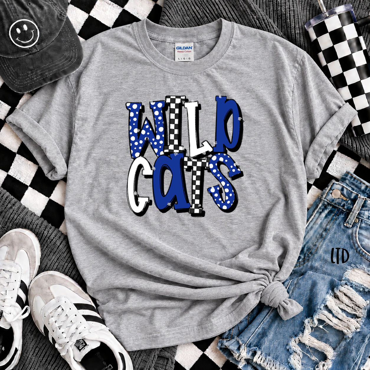 Dot Dot Check Mix Mascots Wildcats Royal Blue White Black design
