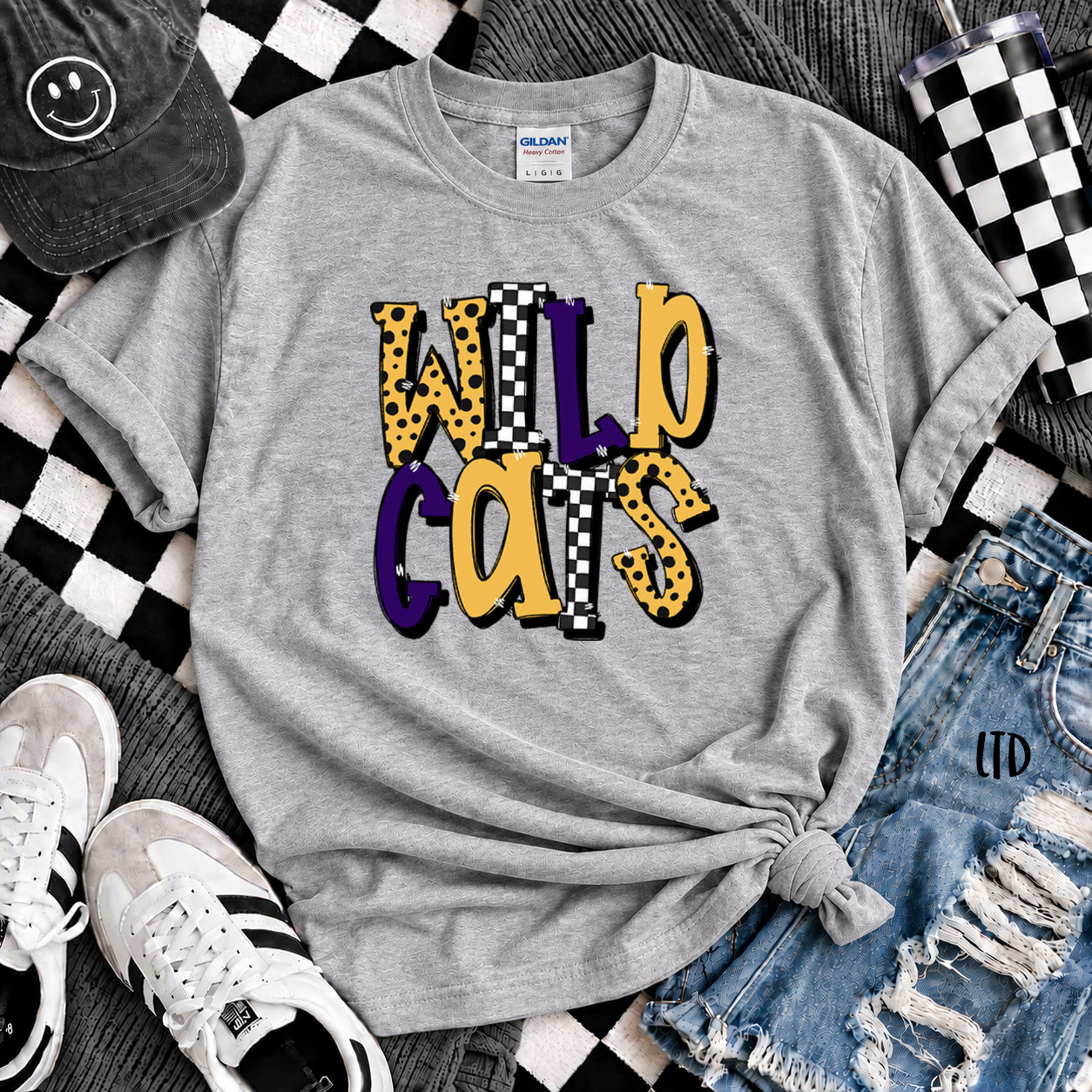 Dot Dot Check Mix Mascots Wildcats Yellow Gold Purple design
